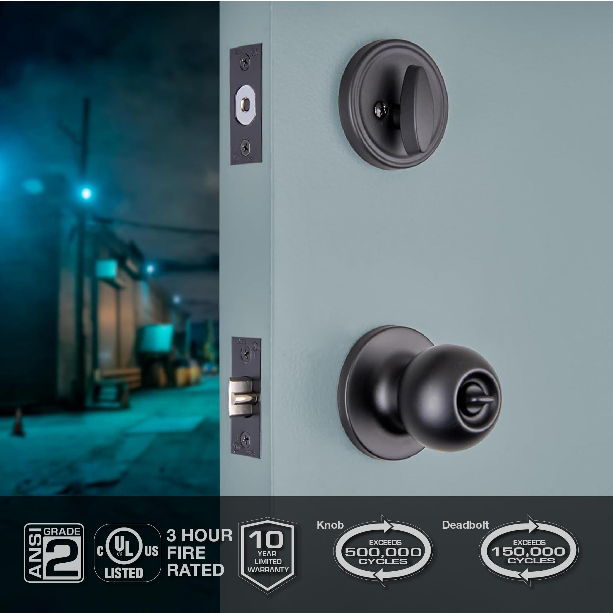 BRINKS Commercial - Keyed Entry Door Knob with Deadbolt Set, Matte